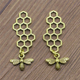 WYSIWYG 3pcs Honeycomb With Bee Charms Handmade Accessories 2 Colors Honeycomb Bee Charms 45x15mm