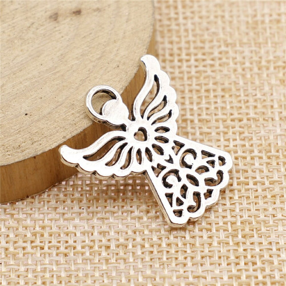 WYSIWYG 3pcs/lot Angel Charms Pendant Diy Metal Jewelry Making Antique Silver Color 25x27mm