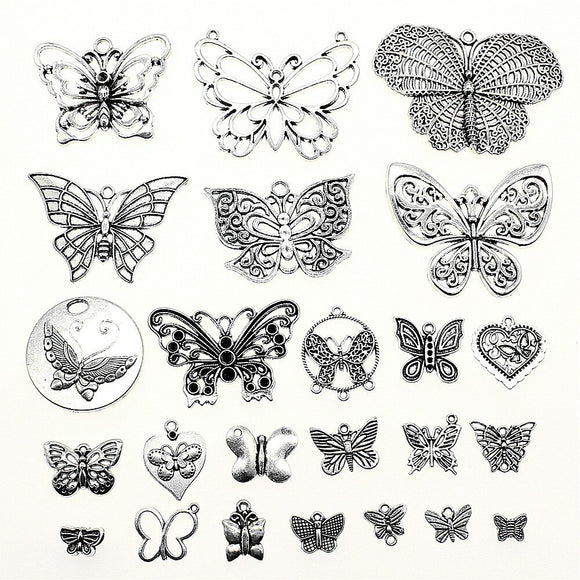 WYSIWYG 40g Antique Silver Color Zinc Alloy Random Mix Styles Butterfly Charms DIY Handmade Craft For Jewelry Making