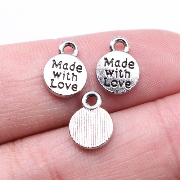 WYSIWYG 40pcs 11x8mm 2 Colors Round Made With Love Charms For Jewelry Making DIY Jewelry Findings