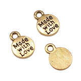 WYSIWYG 40pcs 11x8mm 2 Colors Round Made With Love Charms For Jewelry Making DIY Jewelry Findings