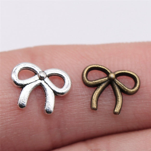 WYSIWYG 40pcs 11x9mm 2 Colors Antique Bronze Small Bow Charm Tiny Bow Charm For Jewelry Making Tiny Bow Charms