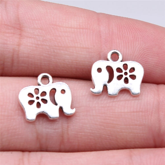 WYSIWYG 40pcs 12x11mm Charms Flower Elephant Charms For Jewelry Making DIY Jewelry Findings Antique Silver Color Alloy Charms