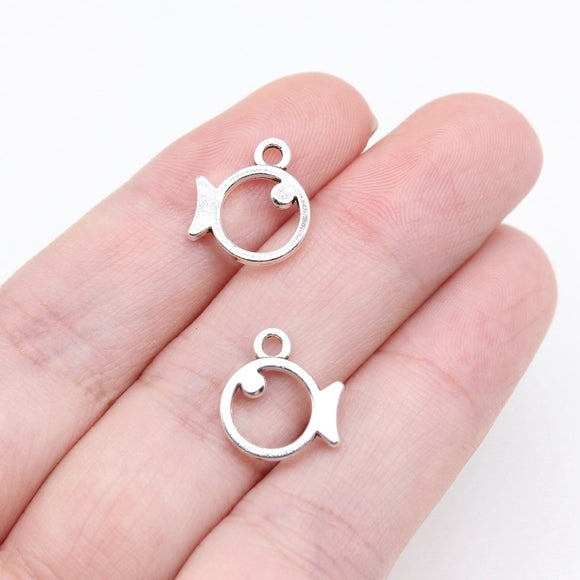 WYSIWYG 40pcs 13x12mm Antique Silver Color Simple Strokes Of Small Fish Charms For Jewelry Making