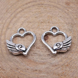 WYSIWYG 40pcs 14x12mm Charms Angel Winged Flying Heart Tibetan Silver Color Pendants Antique Jewelry Making DIY Handmade