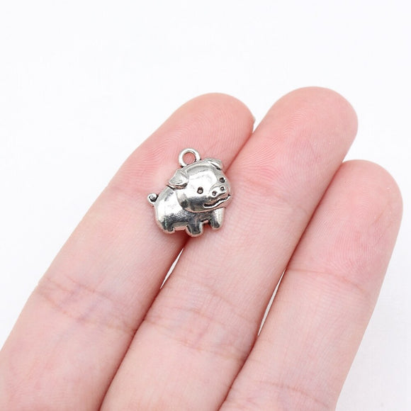WYSIWYG 40pcs 14x13mm Antique Silver Color Piglet Charms For Jewelry Making