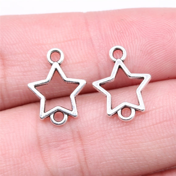 WYSIWYG 40pcs 15x12mm Hollow Star Connector Charms Antique Silver Color For DIY Jewelry Making Zinc Alloy Charms