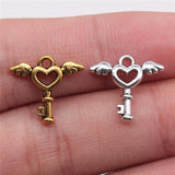 40pcs 15x14mm 3 Colors Antique Silver Color Antique Gold Color Angel Wings Key Heart Charms Pendant For Jewelry Making ef3626