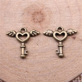 40pcs 15x14mm 3 Colors Antique Silver Color Antique Gold Color Angel Wings Key Heart Charms Pendant For Jewelry Making ef3626