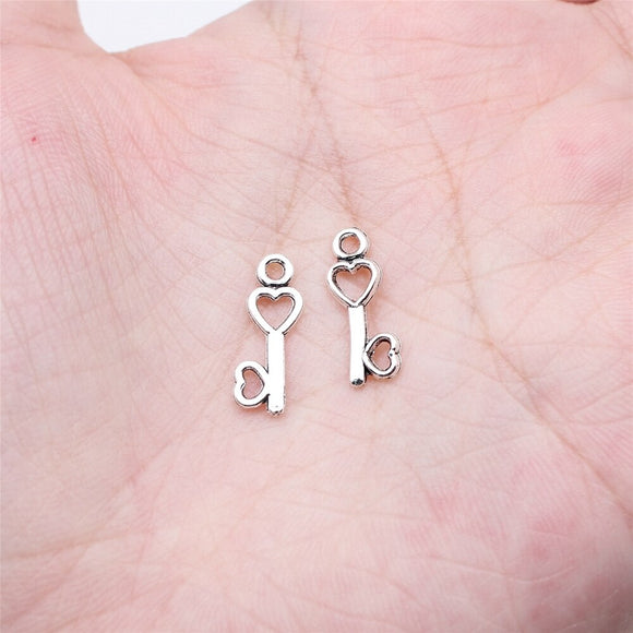 WYSIWYG 40pcs 15x6mm Antique Silver Color Love Key Charms For Jewelry Making