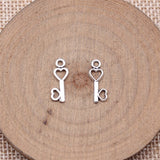 WYSIWYG 40pcs 15x6mm Antique Silver Color Love Key Charms For Jewelry Making