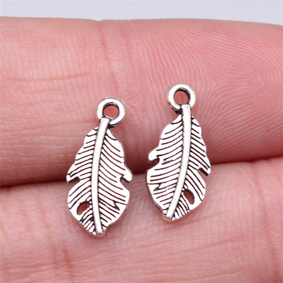WYSIWYG 40pcs 15x7mm Charms Feather Charms For Jewelry Making DIY Jewelry Findings Antique Silver Color Alloy Charms Pendant