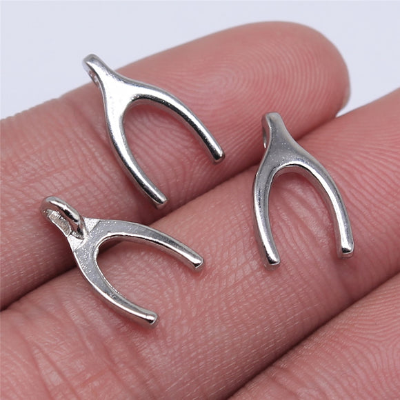 WYSIWYG 40pcs 15x8mm 2 Colors Antique Silver Color Antique Bronze Plated Wishbone Charm Good Wish Charm Wish Charm
