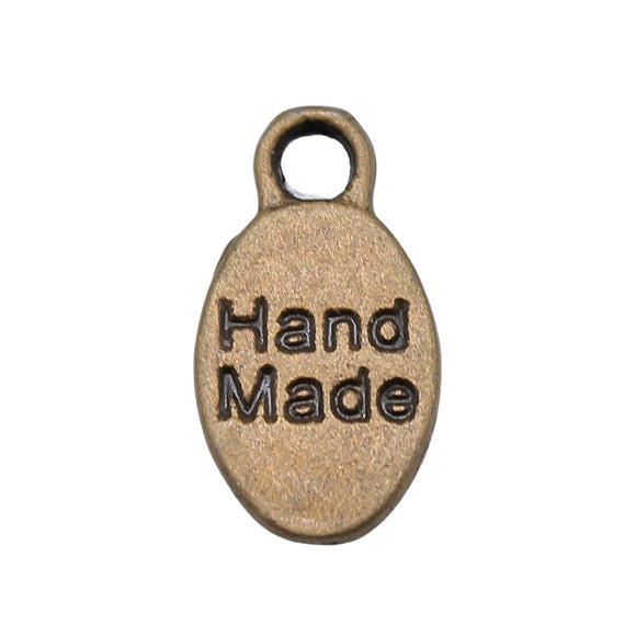 WYSIWYG 40pcs 15x8mm Double Sided Hand Made Charms For Jewelry Making Antique Bronze Color Hand Made Charms Charm