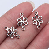WYSIWYG 40pcs 15x9mm Antique Silver Color Flower Connector Charms For Jewelry Making DIY Jewelry Findings