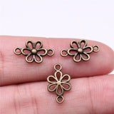 WYSIWYG 40pcs 15x9mm Antique Silver Color Flower Connector Charms For Jewelry Making DIY Jewelry Findings