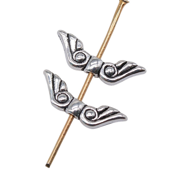 WYSIWYG 40pcs 16x5mm Angel Wing Small Hole Spacers Beads For Jewelry Making Antique Silver Color
