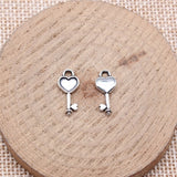 WYSIWYG 40pcs 16x7mm Antique Silver Color Love Key Charms For Jewelry Making