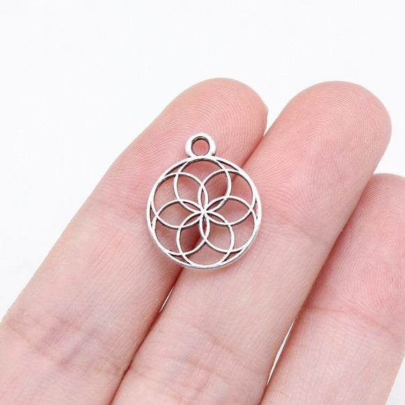 WYSIWYG 40pcs 17x14mm Antique Silver Color Flower Of Life Charms For Jewelry Making