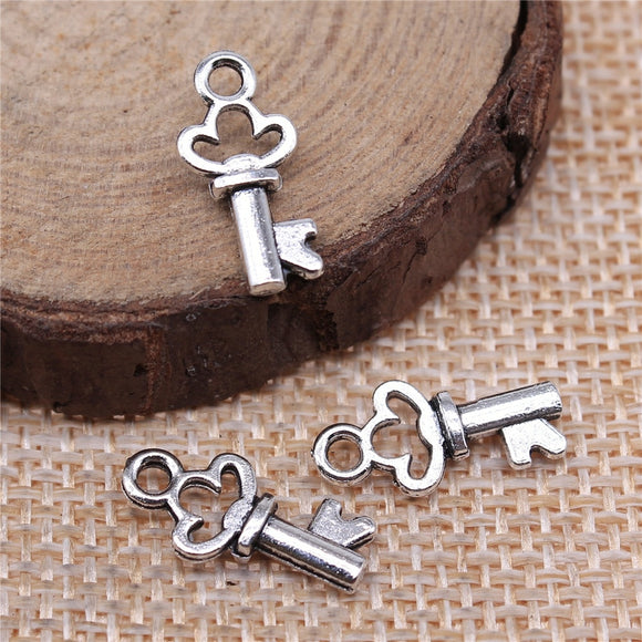 WYSIWYG 40pcs 17x7mm 2 Colors Antique Silver Color Antique Bronze Plated Key Charms Mini Tiny Key Charms Small Key Charms