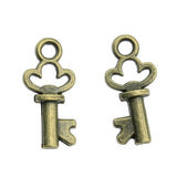 WYSIWYG 40pcs 17x7mm 2 Colors Antique Silver Color Antique Bronze Plated Key Charms Mini Tiny Key Charms Small Key Charms