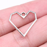 WYSIWYG 40pcs 20x20mm Hollow Geometric Heart Charms Antique Silver Color For DIY Jewelry Making Zinc Alloy Charms