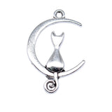 WYSIWYG 40pcs 21x13mm Antique Silver Color Moon Cat Charms For Jewelry Making