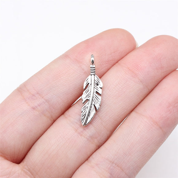 WYSIWYG 40pcs 23x6mm Antique Silver Color Feather Charms For Jewelry Making