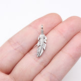WYSIWYG 40pcs 23x6mm Antique Silver Color Feather Charms For Jewelry Making