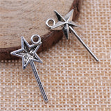WYSIWYG 40pcs 25x13mm 2 Colors Antique Silver Color Antique Bronze Plated Wizard Stick Charm Fairy Stick Charm Magic Wand Charm