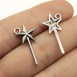 WYSIWYG 40pcs 25x13mm 2 Colors Antique Silver Color Antique Bronze Plated Wizard Stick Charm Fairy Stick Charm Magic Wand Charm