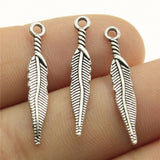 WYSIWYG 40pcs 28mm Antique Silver Color Antique Bronze Mini Feather Charm Leaf Charm For Jewelry Making