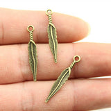 WYSIWYG 40pcs 28mm Antique Silver Color Antique Bronze Mini Feather Charm Leaf Charm For Jewelry Making