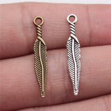 WYSIWYG 40pcs 28mm Antique Silver Color Antique Bronze Mini Feather Charm Leaf Charm For Jewelry Making