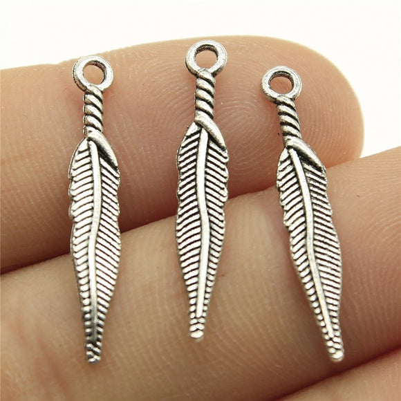 WYSIWYG 40pcs 28mm Antique Silver Color Antique Bronze Mini Feather Charm Leaf Charm For Jewelry Making
