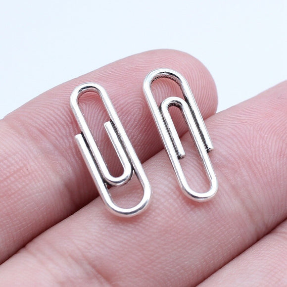 WYSIWYG 40pcs 6x20mm Antique Silver Color Pin Paperclip Charms Pendant For DIY Jewelry Making Handmade Jewelry Craft Findings