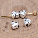 WYSIWYG 40pcs 6x6mm Antique Silver Color Heart Charms Beads Heart Beads Charms Zinc Alloy Heart Small Hole Beads
