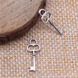 WYSIWYG 40pcs 7x17mm Key Charms Pendant For Jewelry Making Antique Silver Color Alloy Jewelry Accessories