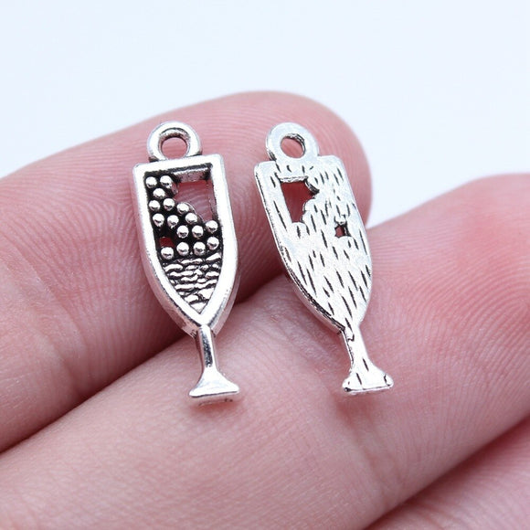 WYSIWYG 40pcs 7x20mm Antique Silver Color Wine Glass Charms Pendant For DIY Jewelry Making Handmade Jewelry Craft Findings