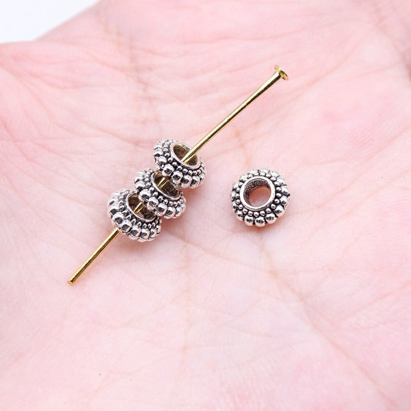 WYSIWYG 40pcs 7x7mm Antique Silver Color Round Spacer Beads For Jewelry Making