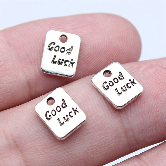 WYSIWYG 40pcs 7x9mm Antique Silver Color Double-Sided Good Luck Square Tag Charms Pendant For DIY Jewelry Making