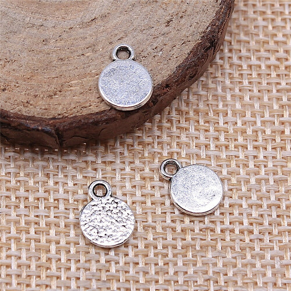 WYSIWYG 40pcs 8x10mm Small Disc Pendant Charms Antique Silver Color For Jewelry Making Zinc Alloy Jewelry Findings