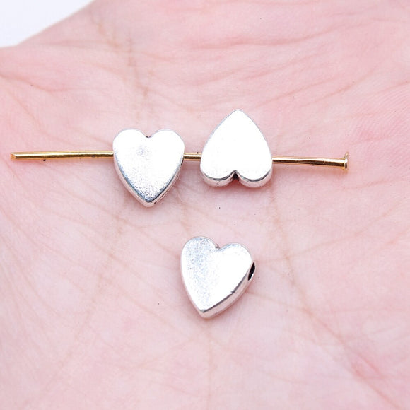 WYSIWYG 40pcs 8x7mm Antique Silver Color Heart Bead For Jewelry Making