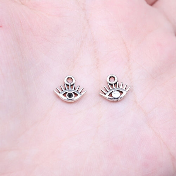 WYSIWYG 40pcs 9x10mm Antique Silver Color Eye Charms For Jewelry Making