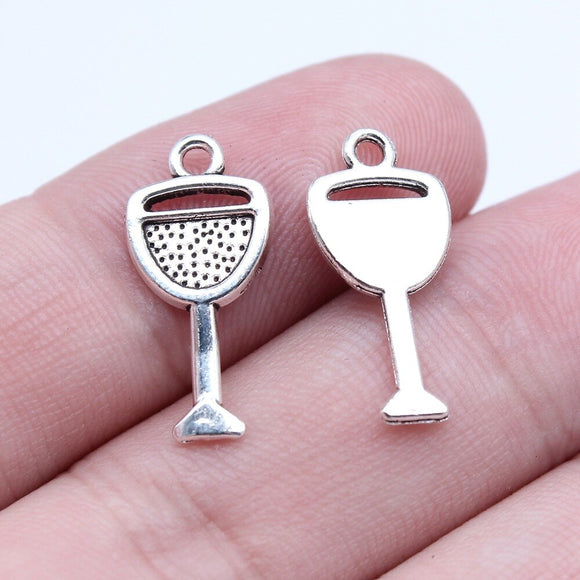WYSIWYG 40pcs 9x20mm Antique Silver Color Highball Wine Glass Charms Pendant For DIY Jewelry Making