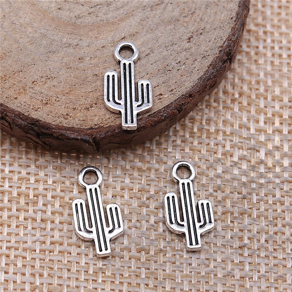 WYSIWYG 40pcs Cactus Connector Charms DIY Alloy Jewelry Findings Antique Silver Color 7x15mm