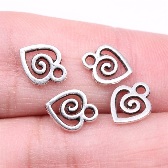 WYSIWYG 40pcs Charms 10x7mm Swirl Heart Charms For Jewelry Making DIY Jewelry Findings Antique Silver Color Alloy Charms Pendant