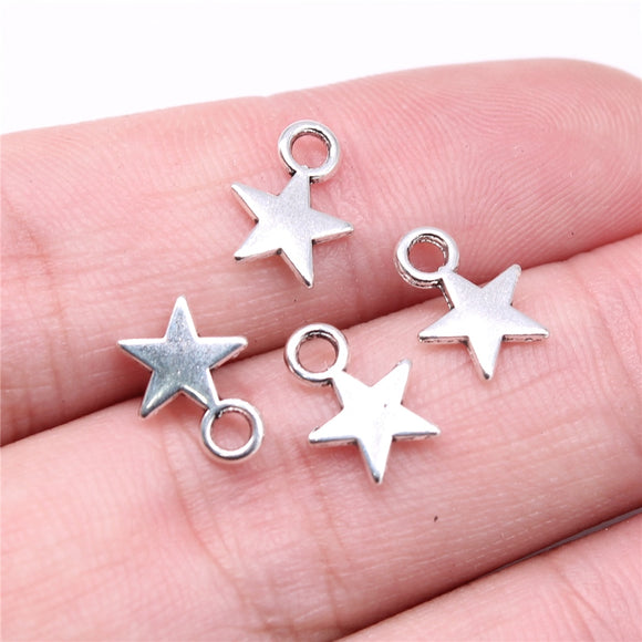 WYSIWYG 40pcs Charms 11x8mm Star Charms For Jewelry Making DIY Jewelry Findings Antique Silver Color Alloy Charms Pendant
