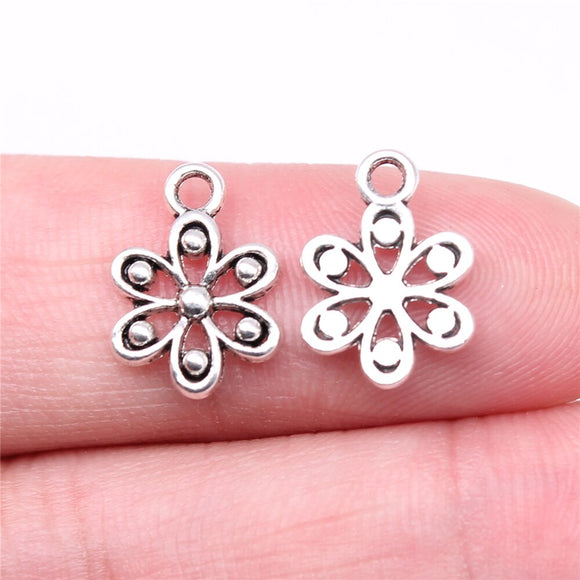 WYSIWYG 40pcs Charms 14x10mm Flower Charms For Jewelry Making DIY Jewelry Findings Antique Silver Color Alloy Charms Pendant