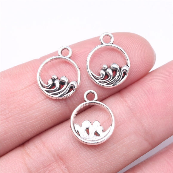 WYSIWYG 40pcs Charms 14x11mm Wave Charms For Jewelry Making DIY Jewelry Findings Antique Silver Color Alloy Charms Pendant